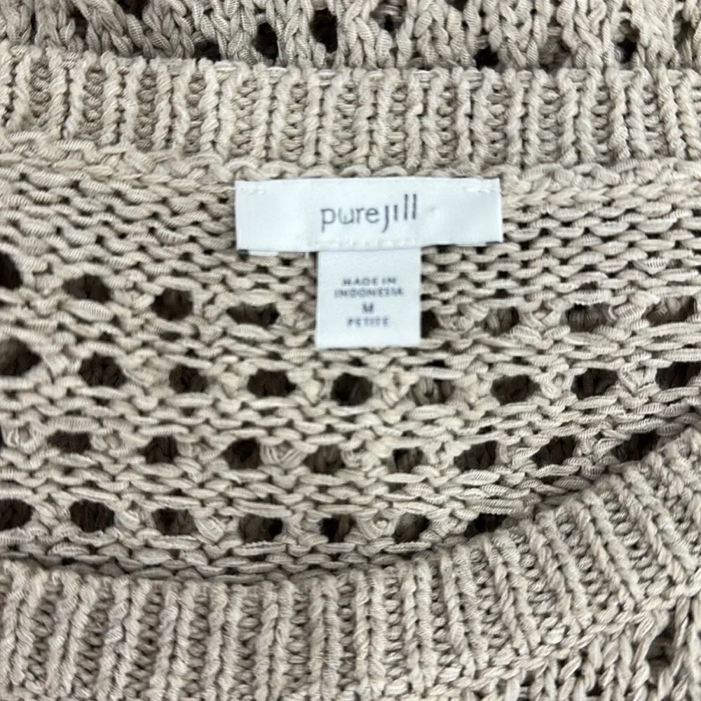 J. Jill Pure Jill Beige Cotton Open Knit Crochet Short Sleeve Sweater Size MP